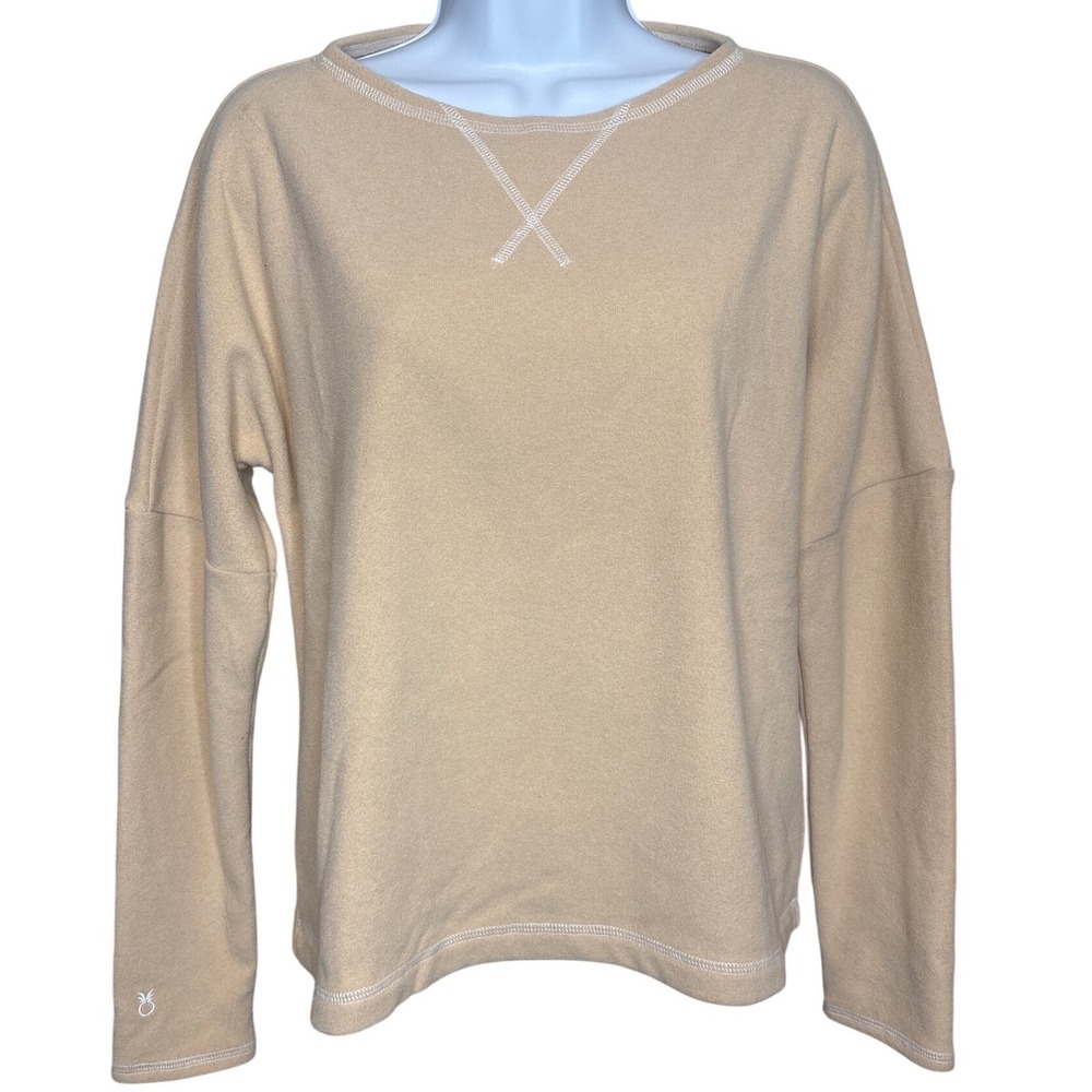 Dudley Stephens Womens Beige Tan Vello Fleece Boatneck Sweatshirt Szâ S Preppy